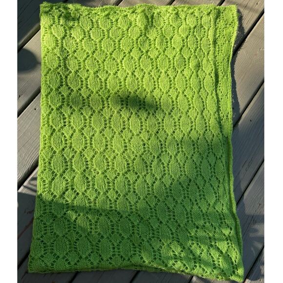 Mohair Wool Crochet Blanket lime green Hand Made Diamond Knit Throw 68x48” - Picture 2 of 10